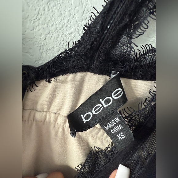 Bebe Lace Overlay Mini Dress Bodycon XS Vintage Y2K - Picture 5 of 12